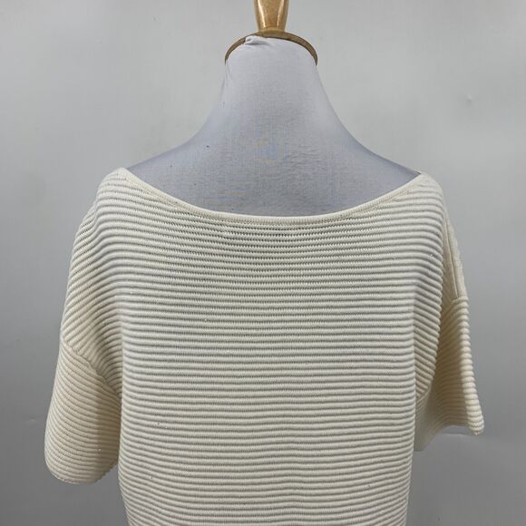 Tommy Bahama Blouse Womens S Ivory Ribbed Knit Sparkle Boat Neck Drop Shoulder - Picture 6 of 14
